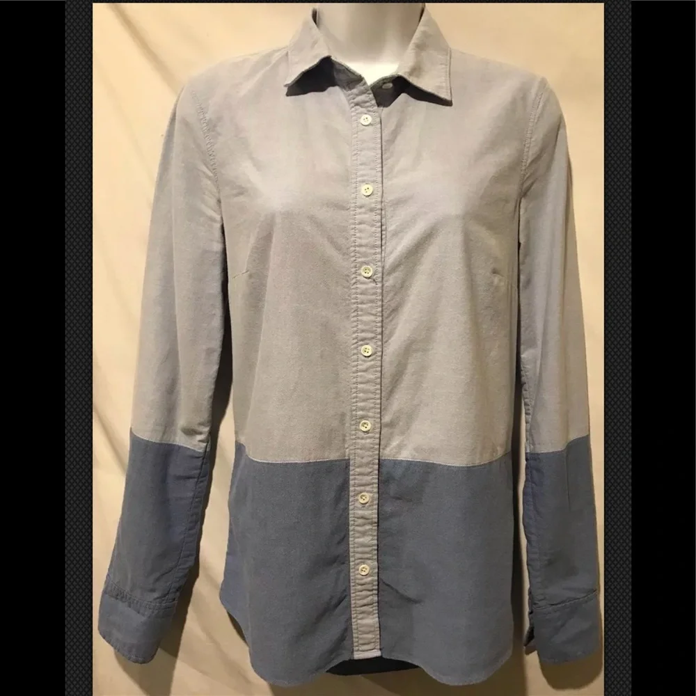 J CREW Color Block Oxford Boy Shirt Chambray Blue Button Down